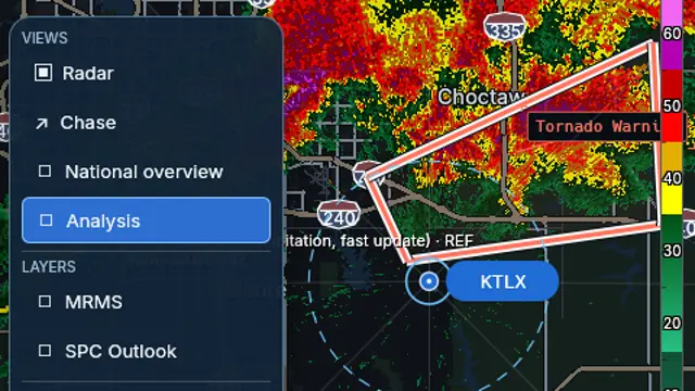 Reflectivity view of the Moore tornado from the KTLX radar