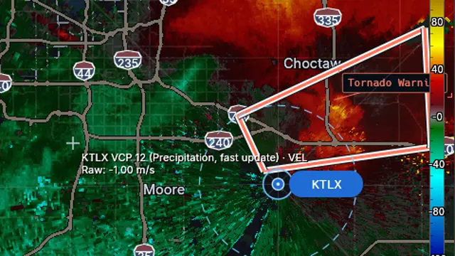 Velocity view of the Moore tornado from the KTLX radar